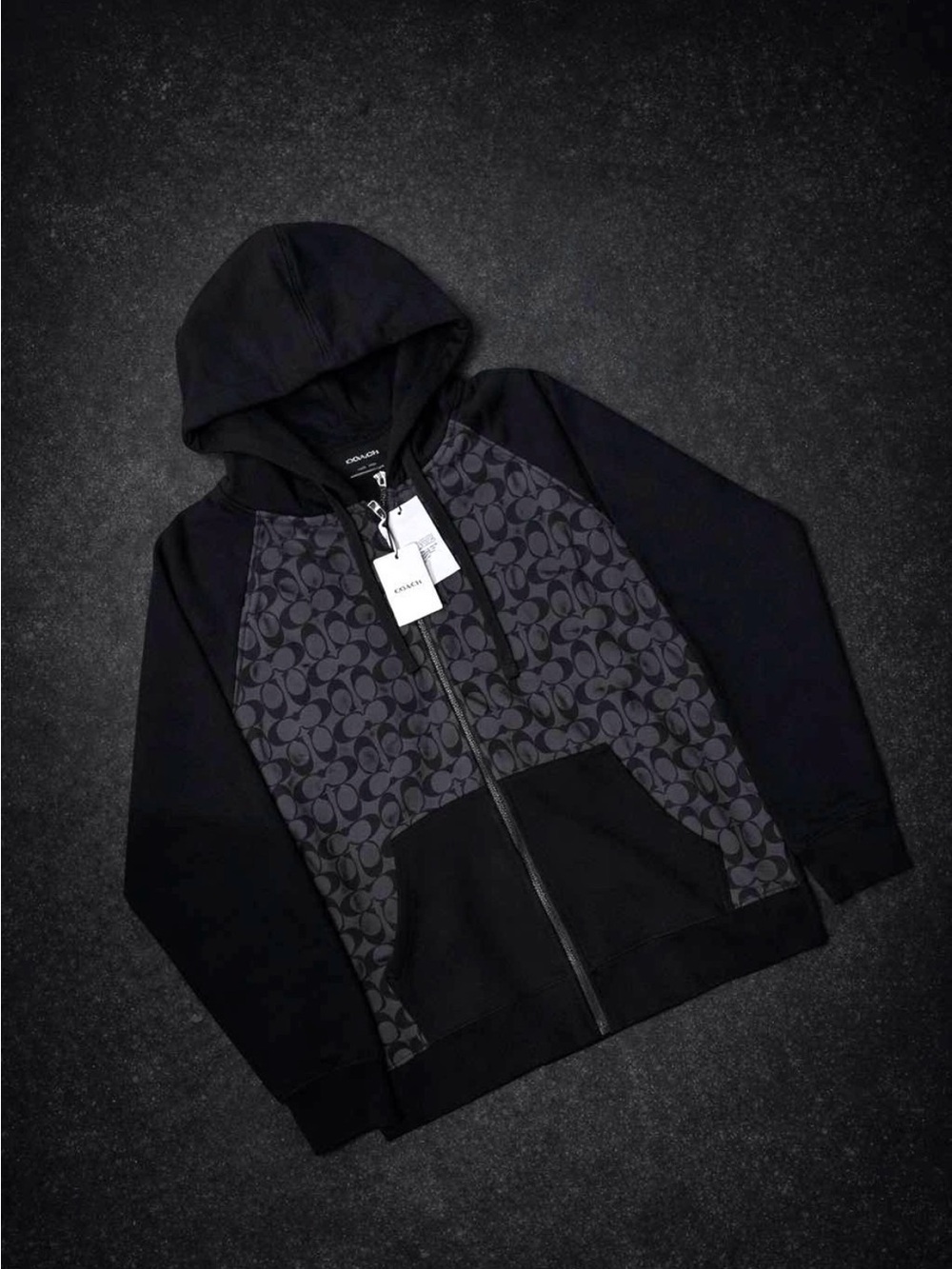 Coach Black and Charcoal Logo-Print Zip Hoodie